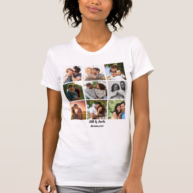 Personalised 9 Photo Collage Template for Couples T-Shirt (Front)