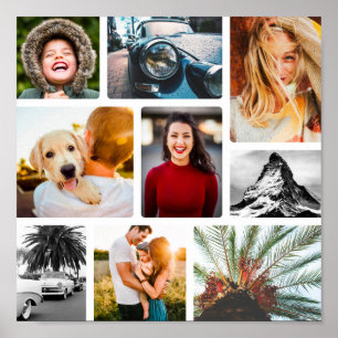 Personalised 9 Photo Collage Template Framed White Poster