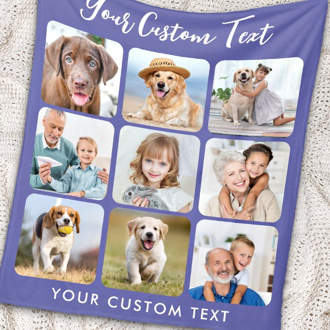 Personalised 9 Photo Collage Trendy Periwinkle Fleece Blanket (Creator Uploaded)