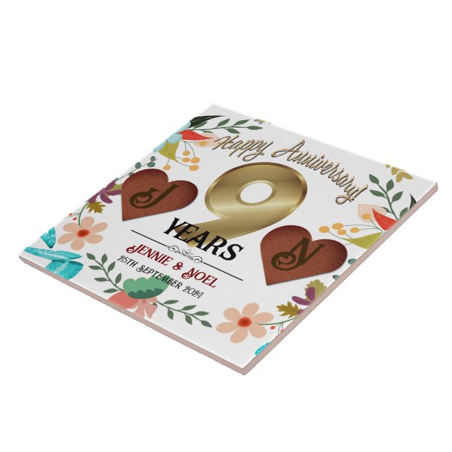 Personalised 9th Anniversary Gift Ceramic Tile (Side)