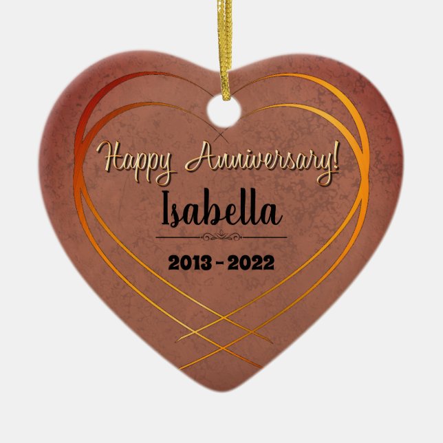 Personalised 9th Wedding Anniversary Gift Ceramic Ornament (Front)