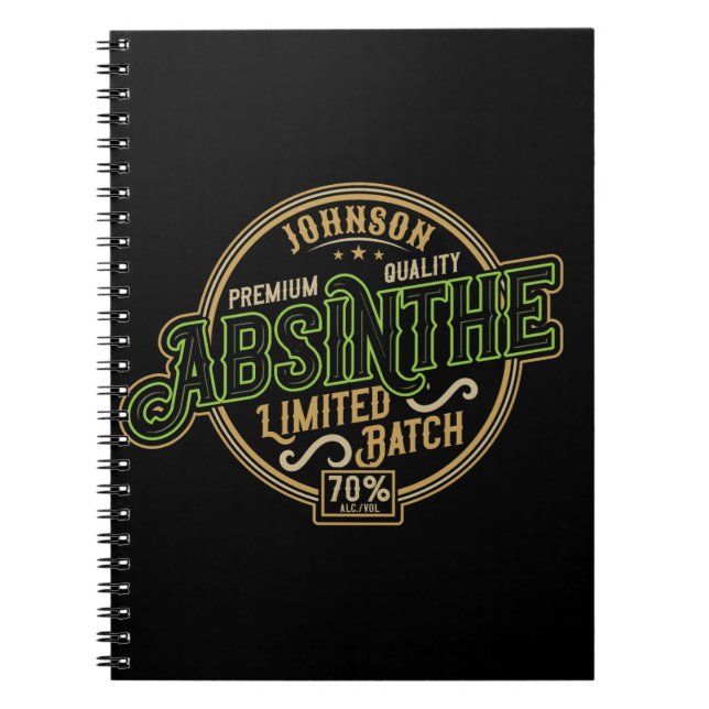 Personalised Absinthe Herbal Spirit Liquor Label Notebook (Front)