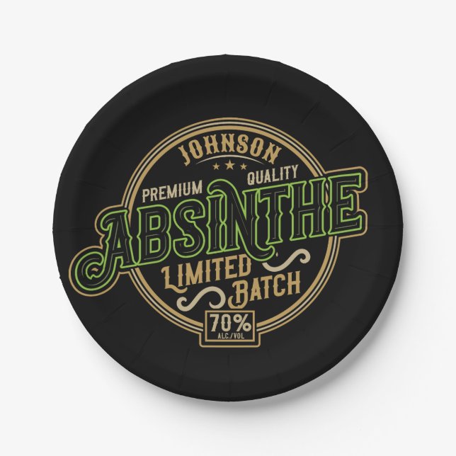 Personalised Absinthe Herbal Spirit Liquor Label Paper Plate (Front)