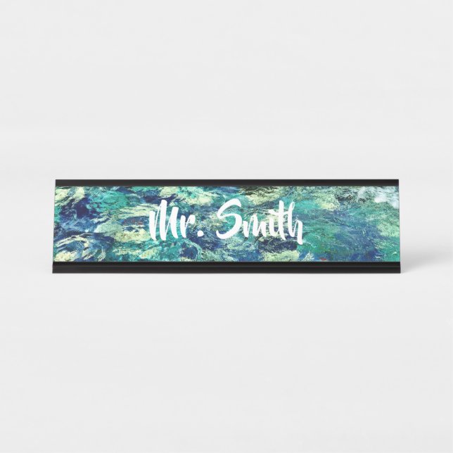 Personalised Abstract Art Paint Water Photo Desk Name Plate (Front)