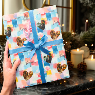 Personalised Abstract Art with Photos and Names Wrapping Paper