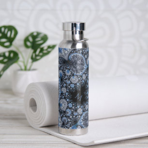 Personalised Abstract Black Blue Fractal Water Bottle
