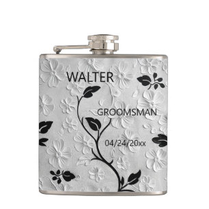 Personalised Abstract Black & White Florals Hip Flask
