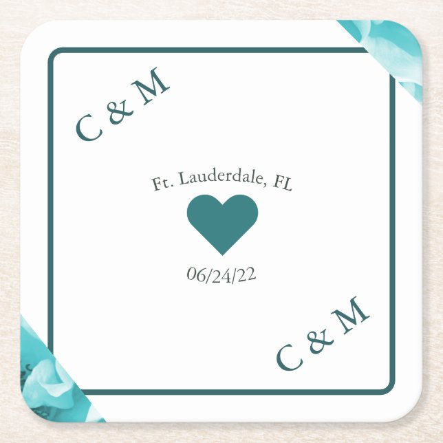 Personalised Abstract Blue & White  Florals   Square Paper Coaster (Front)
