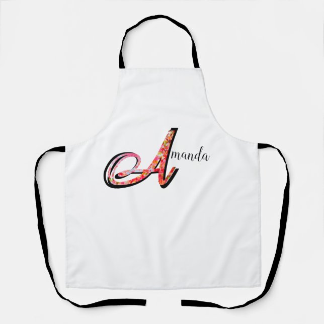 Personalised abstract fall leaves monogram A Apron (Front)