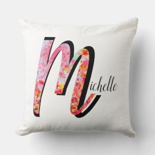 Personalised abstract fall leaves monogram M Cushion