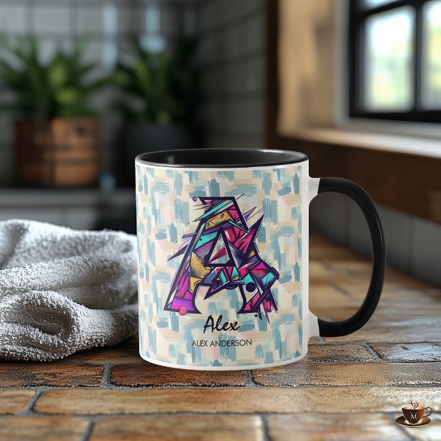 Personalised Abstract Geometric Monogram Mug - A (Creator Uploaded)