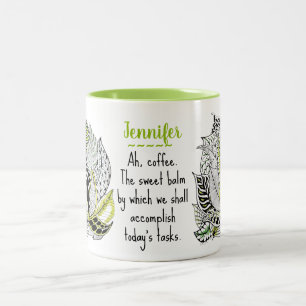 Personalised Abstract Green Leaf Doodles Two-Tone Coffee Mug
