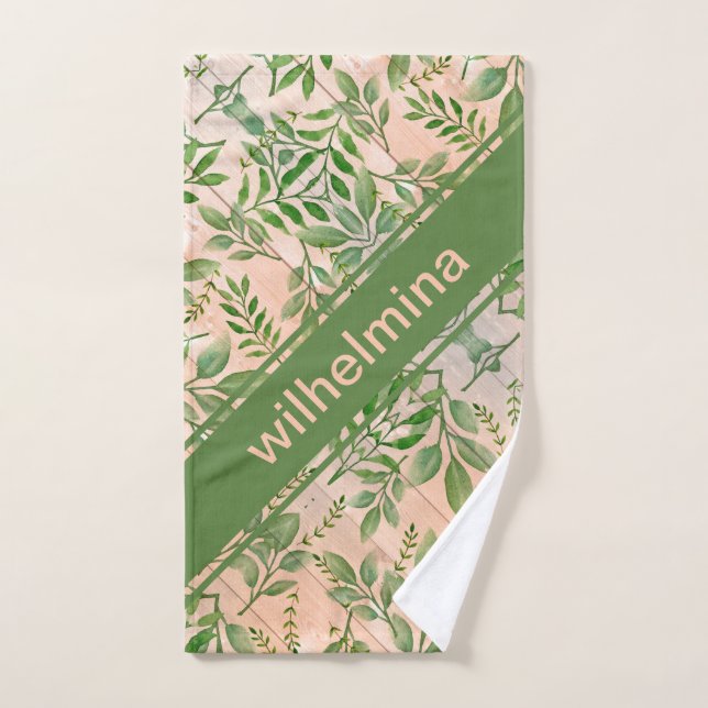 Personalised Abstract July Leaves on Wood Hand Towel (Hand Towel)