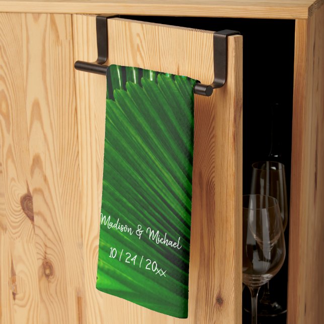 Personalised Abstract Jungle Leaf Fan Palm Design Tea Towel (Thirds Fold)