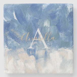 Personalised Abstract Ocean Acrylic Brushstrokes Stone Coaster