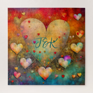 Personalised Abstract Paper Mache Hearts  Jigsaw Puzzle