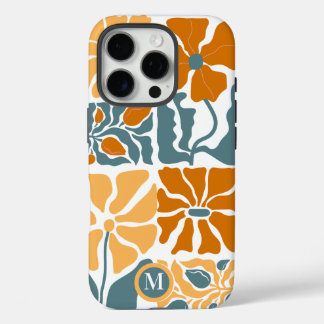 Personalised Abstract Retro Floral Monogram iPhone 16 Pro Case
