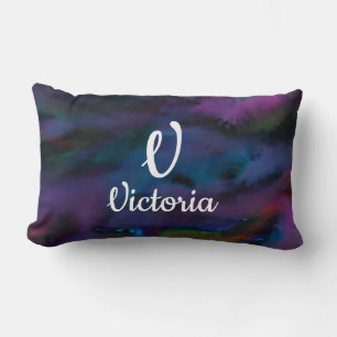 Personalised abstract smokey purples water colour lumbar cushion