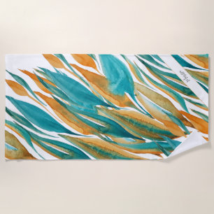 Personalised Abstract Turquoise And Rust Beach Towel