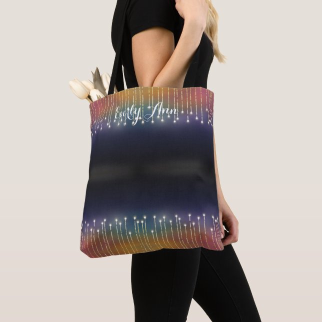 Personalised  Abstract Typography Rainbow Lights Tote Bag (Close Up)