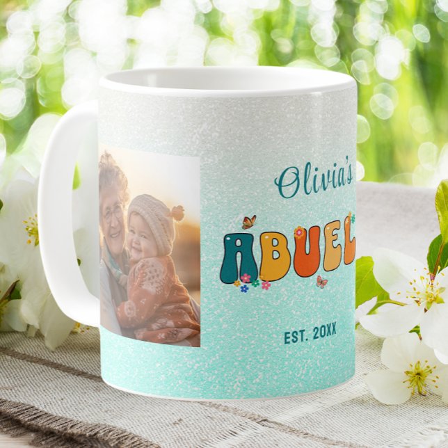 Personalised Abuela Photo Groovy Glitter Coffee Mug (Creator Uploaded)