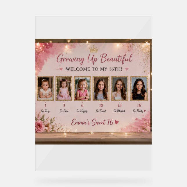 Personalised Acrylic Sweet 16 Welcome Board Sign (Front)