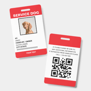 Personalised Ada Card Service Dog Photo ID Badge