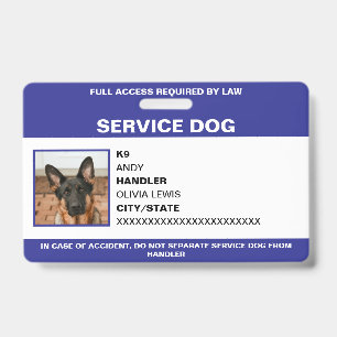 Personalised Ada Card Service Dog Photo ID Badge