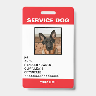 Personalised Ada Card Service Dog Photo ID Badge