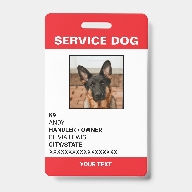 Personalised Ada Card Service Dog Photo ID  Badge (Front)