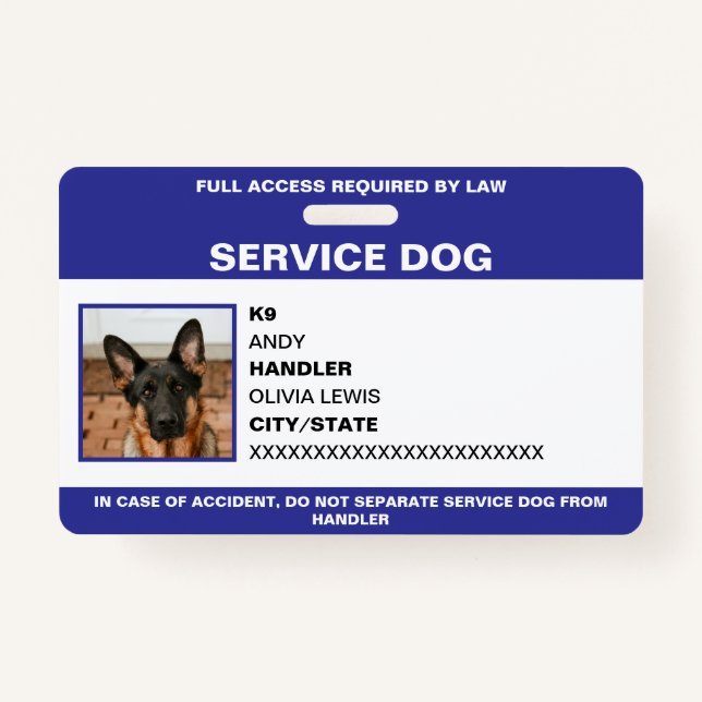 Personalised Ada Card Service Dog Photo ID ID Badge (Front)