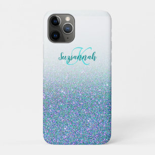 Personalised Add A Name Blue Green Glitter Ombre iPhone 11 Pro Case