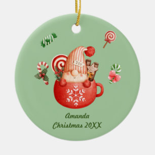 Personalised Add a Name Christmas Gnome in a Mug Ceramic Ornament