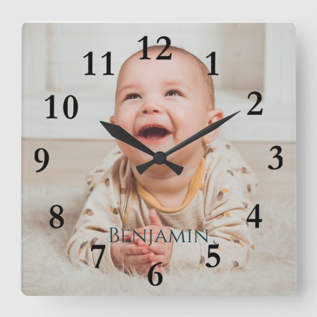 Personalised Add-a-Photo Square Wall Clock (Front)