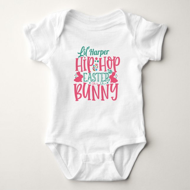Personalised ADD NAME Lil Hip Hop Easter Bunny Baby Bodysuit (Front)