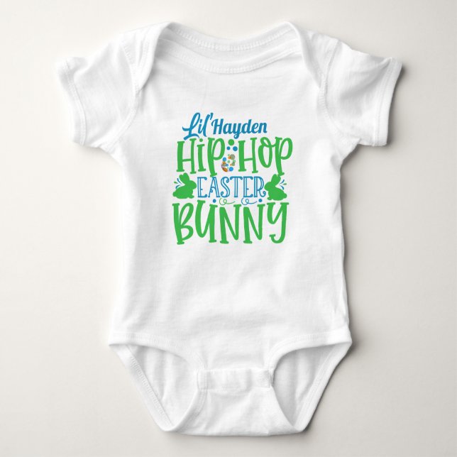 Personalised ADD NAME Lil Hip Hop Easter Bunny Baby Bodysuit (Front)