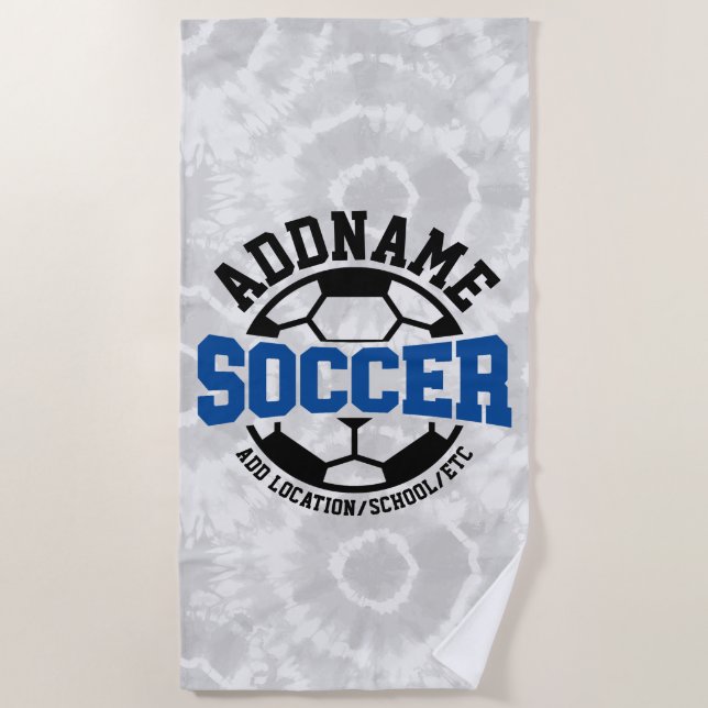 Personalised ADD NAME Soccer Player Team Tie-Dye Beach Towel (Front)