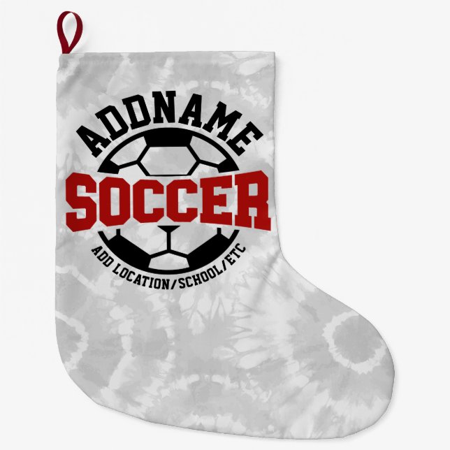 Personalised ADD NAME Soccer Player Team Tie-Dye Large Christmas Stocking (Front)