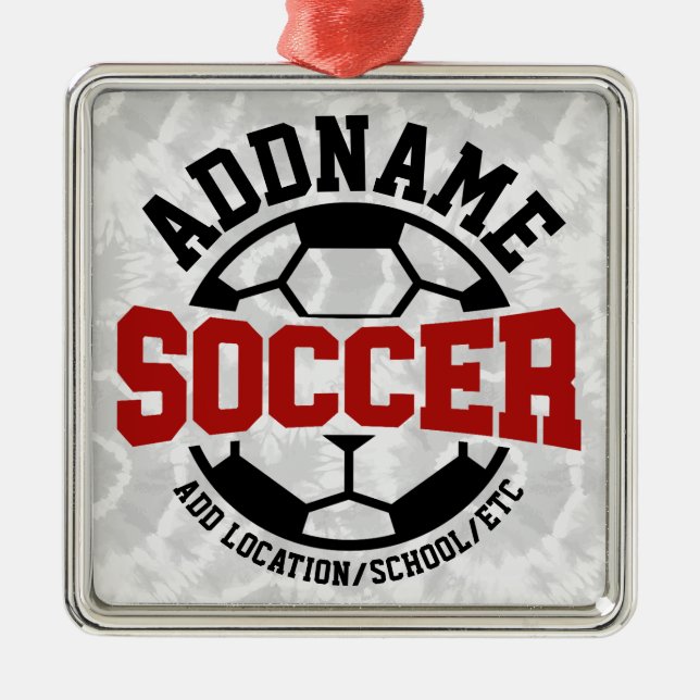 Personalised ADD NAME Soccer Player Team Tie-Dye Metal Ornament (Front)