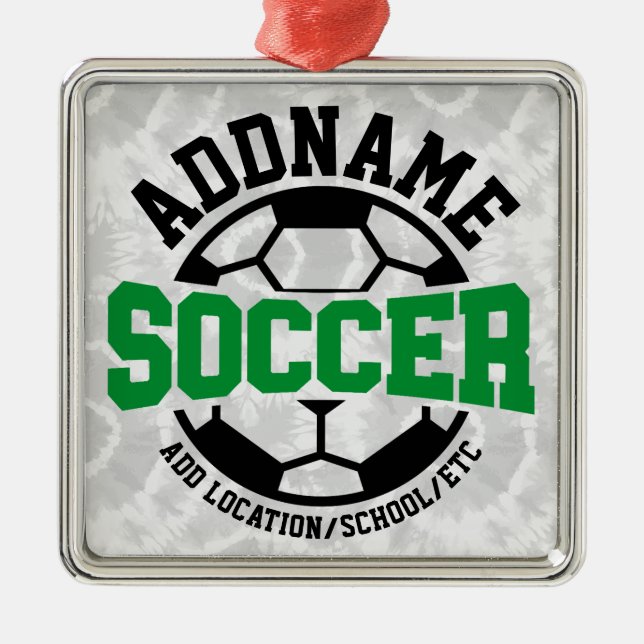 Personalised ADD NAME Soccer Player Team Tie-Dye Metal Ornament (Front)