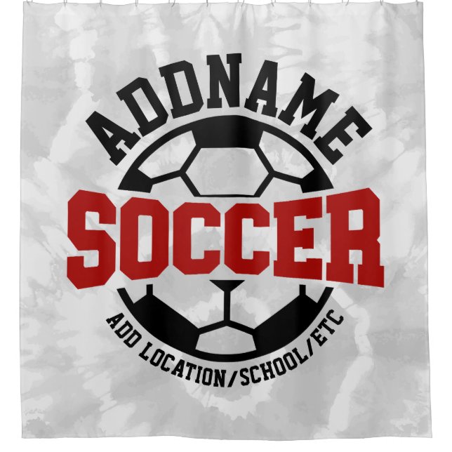 Personalised ADD NAME Soccer Player Team Tie-Dye Shower Curtain (Front)