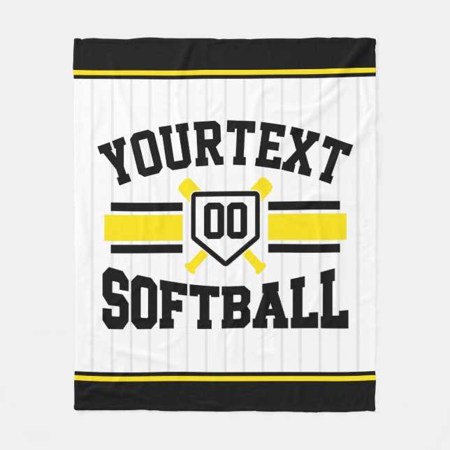 Personalised ADD NAME Softball Player Varsity Team Fleece Blanket (Front)