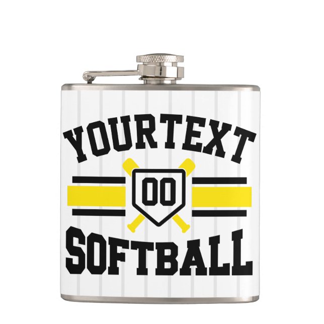 Personalised ADD NAME Softball Player Varsity Team Hip Flask (Front)
