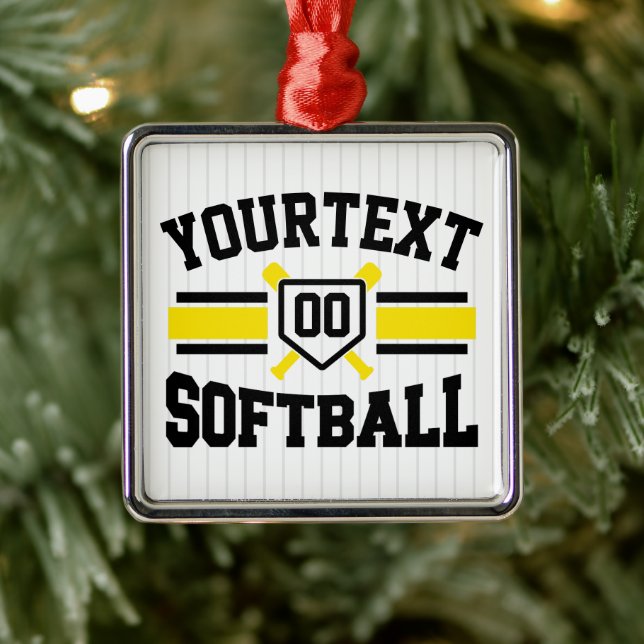 Personalised ADD NAME Softball Player Varsity Team Metal Ornament (Tree)