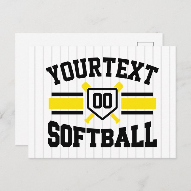 Personalised ADD NAME Softball Player Varsity Team Postcard (Front/Back)