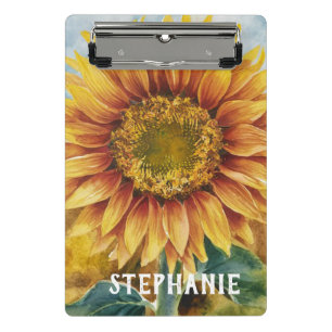 Personalised Add Your Name Sunflower Watercolor Mini Clipboard