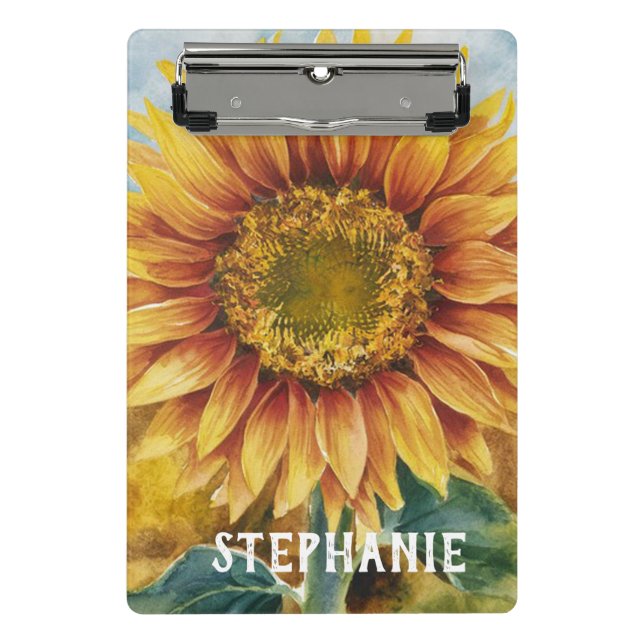 Personalised Add Your Name  Sunflower Watercolor Mini Clipboard (Front)