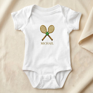 Personalised Add Your Name Tennis Ball Rackets Baby Bodysuit