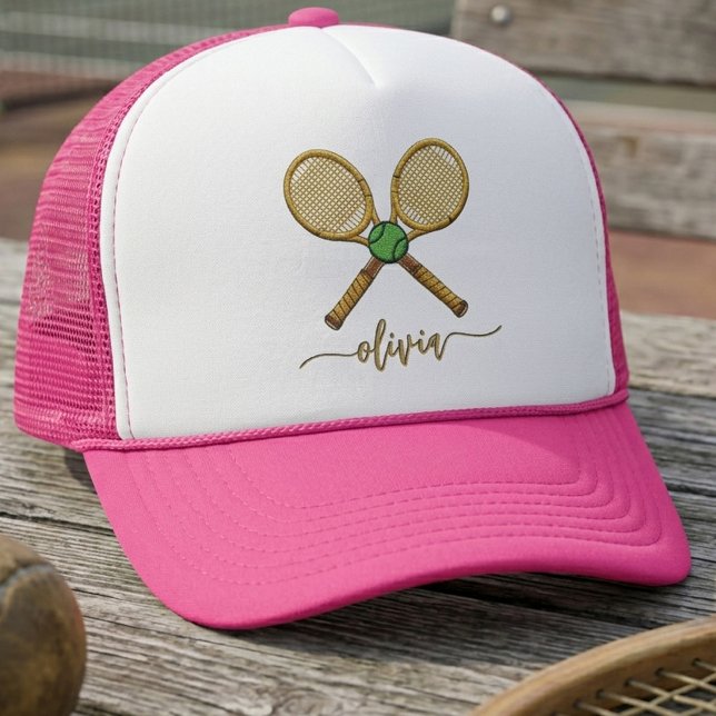 Personalised Add Your Name Tennis Ball Rackets     Trucker Hat (Creator Uploaded)