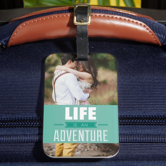 Personalised Add Your Photo Life is an Adventure Luggage Tag (Front Insitu 2)